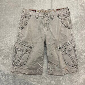 Rock Revival Mens Gray Cargo Embroidered Pocket Slim Fit Jean Shorts Size 33